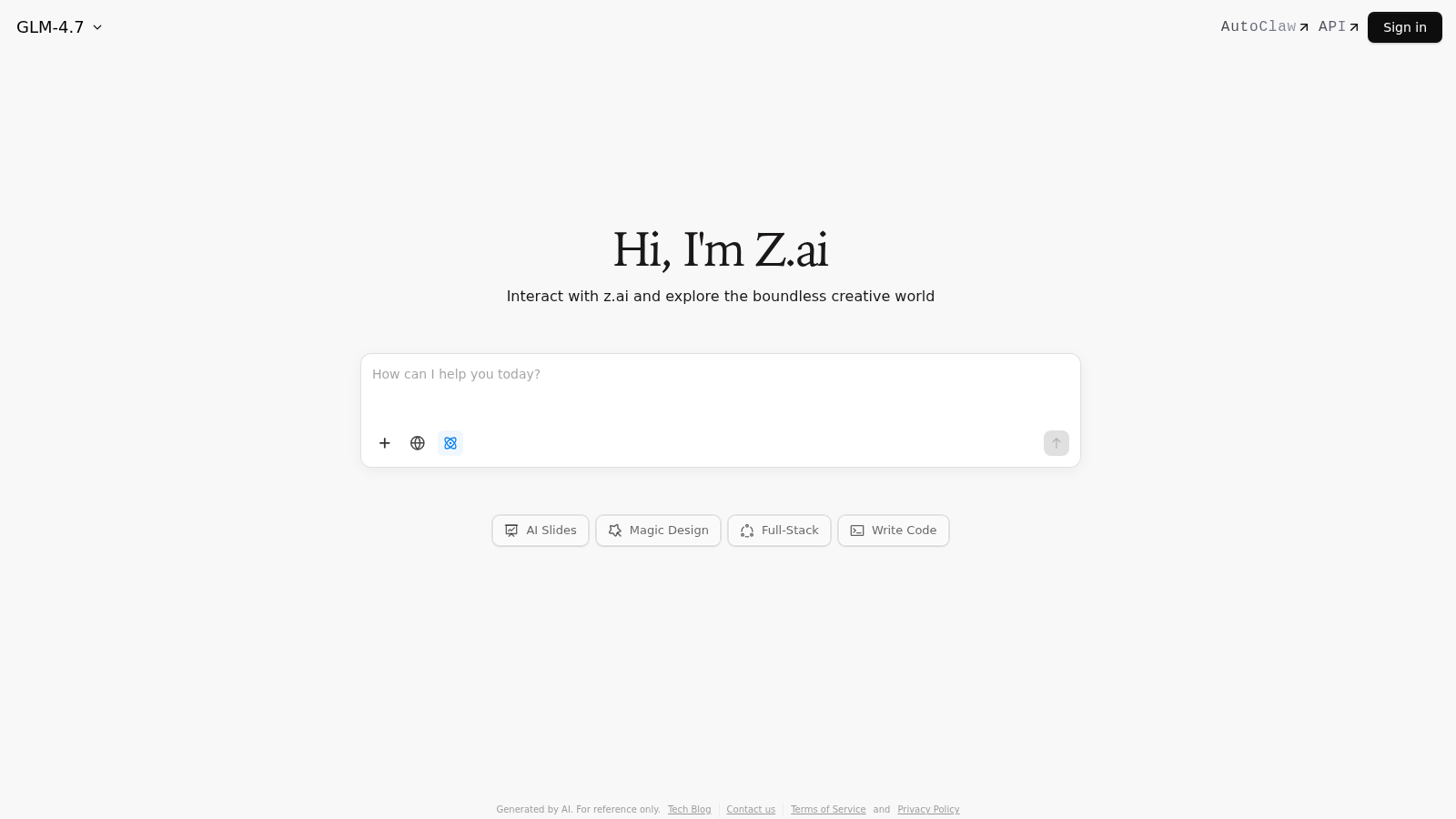 Zhipu Z.ai interface preview
