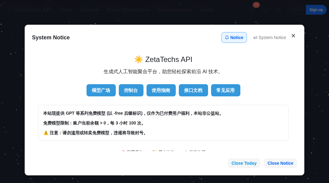 ZetaTechs API interface preview