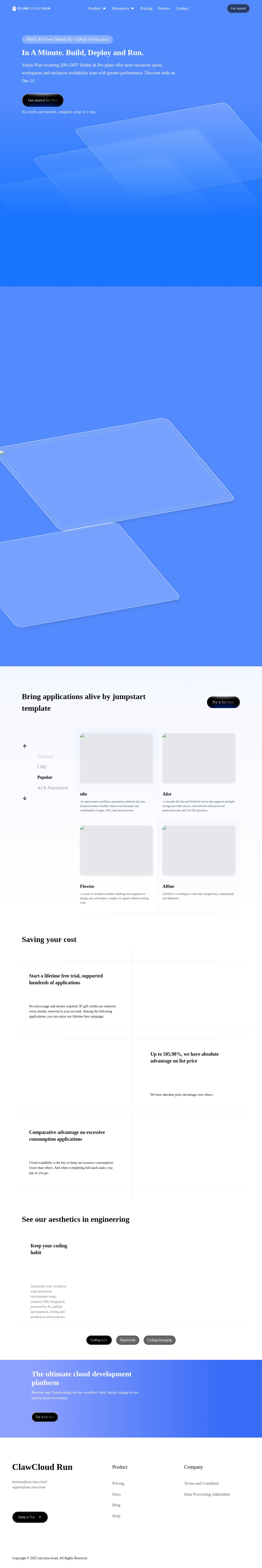 ClawCloud Run interface preview