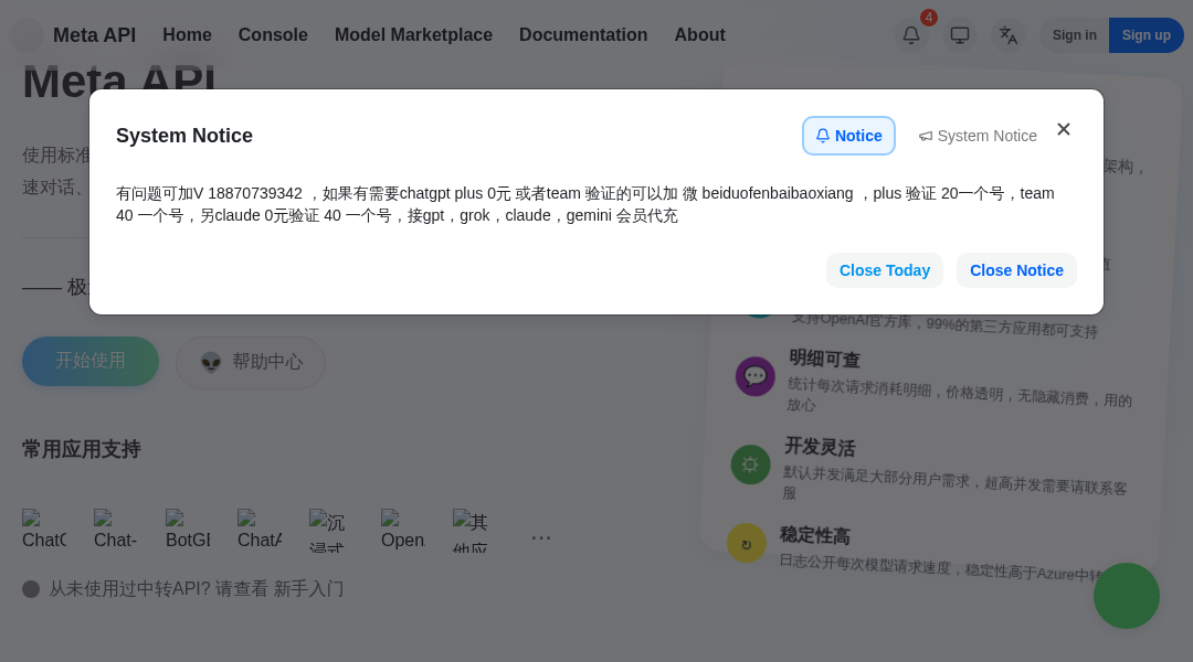 Meta API interface preview
