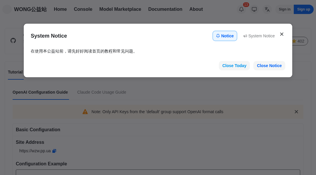 WONG公益站 interface preview